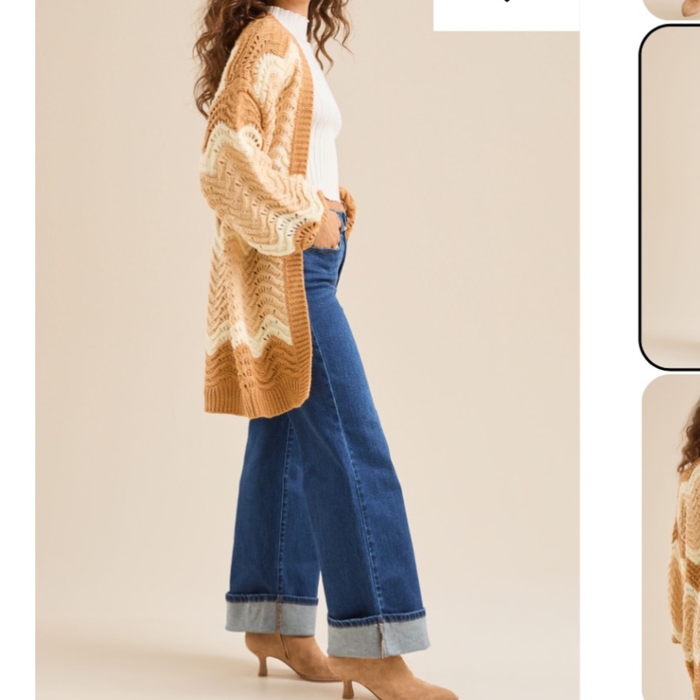 New Altar'd State cardigan large Tan and Cream Cable Knit - Picture 2 of 8